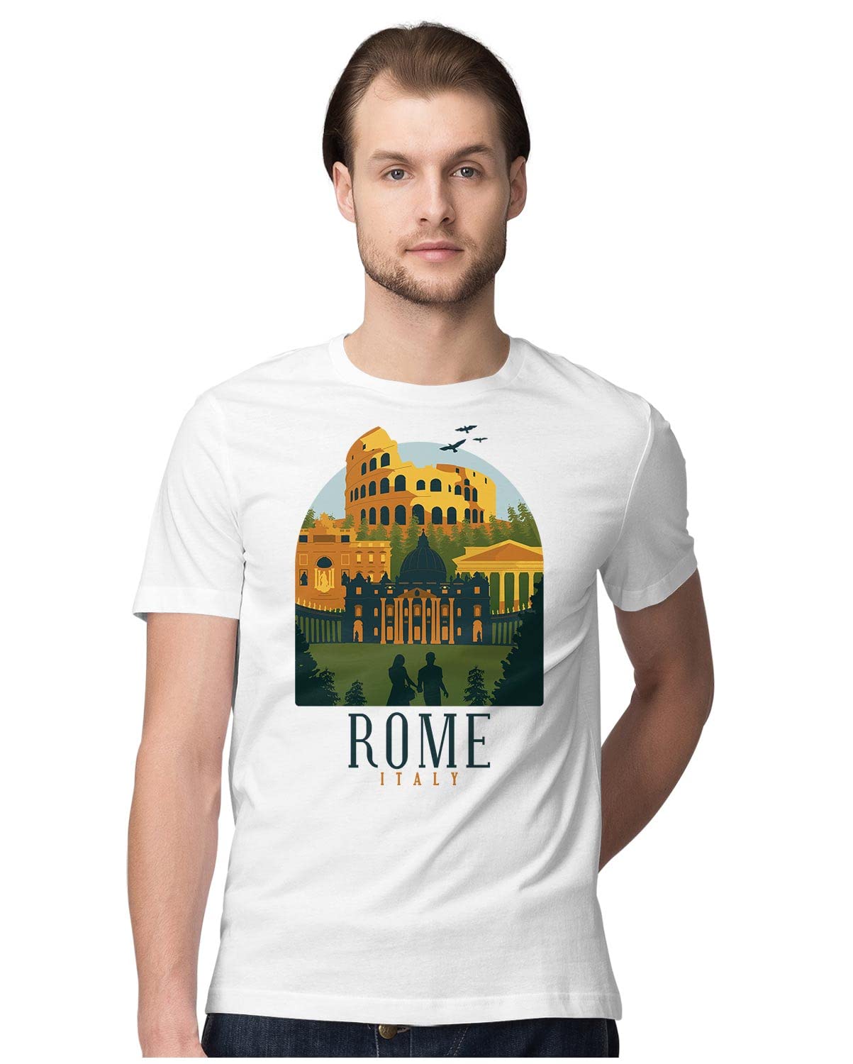 HeybrohMen's Regular Fit T-Shirt Rome Italy - Flat Design 100% Cotton T-Shirt