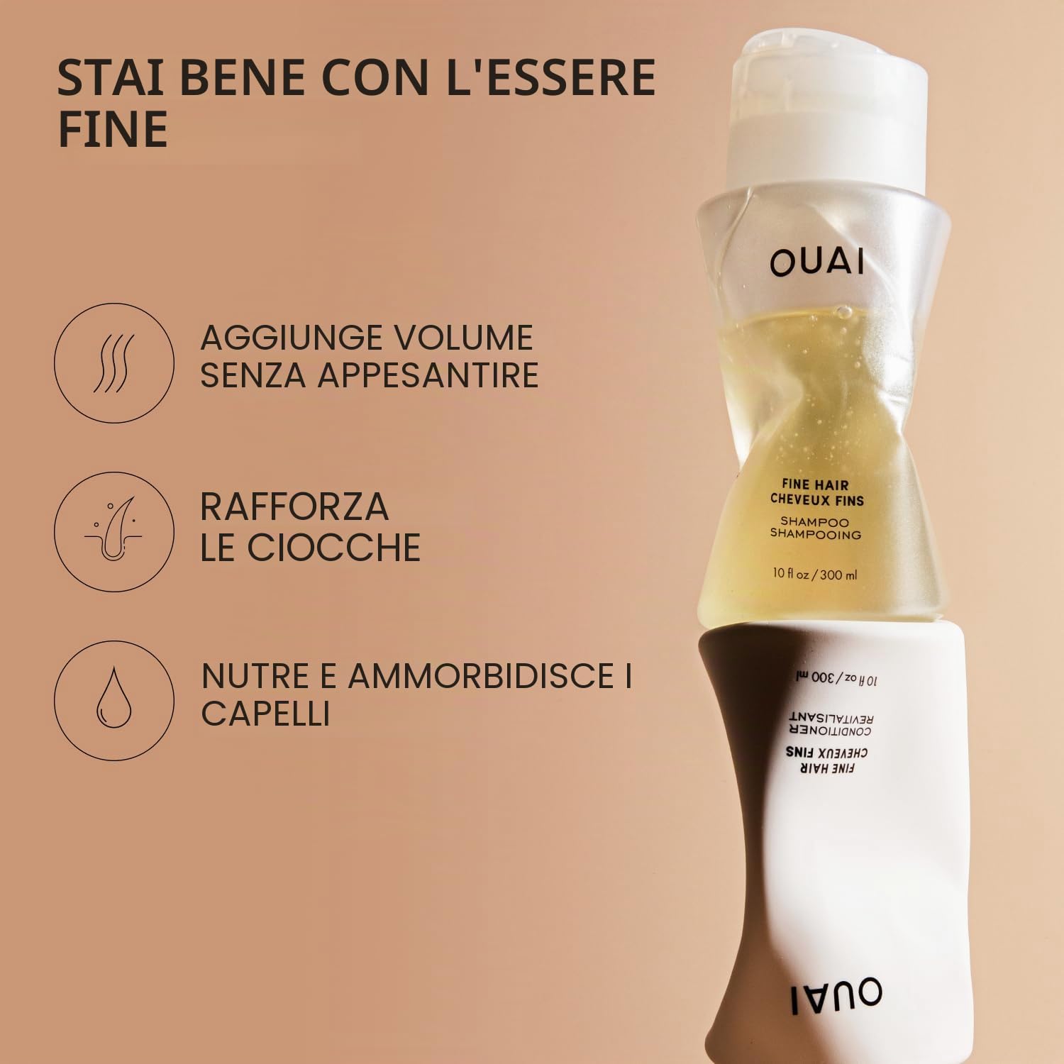 OUAI Set di shampoo fine + balsamo, privo di solfati. 10 once ciascuno.