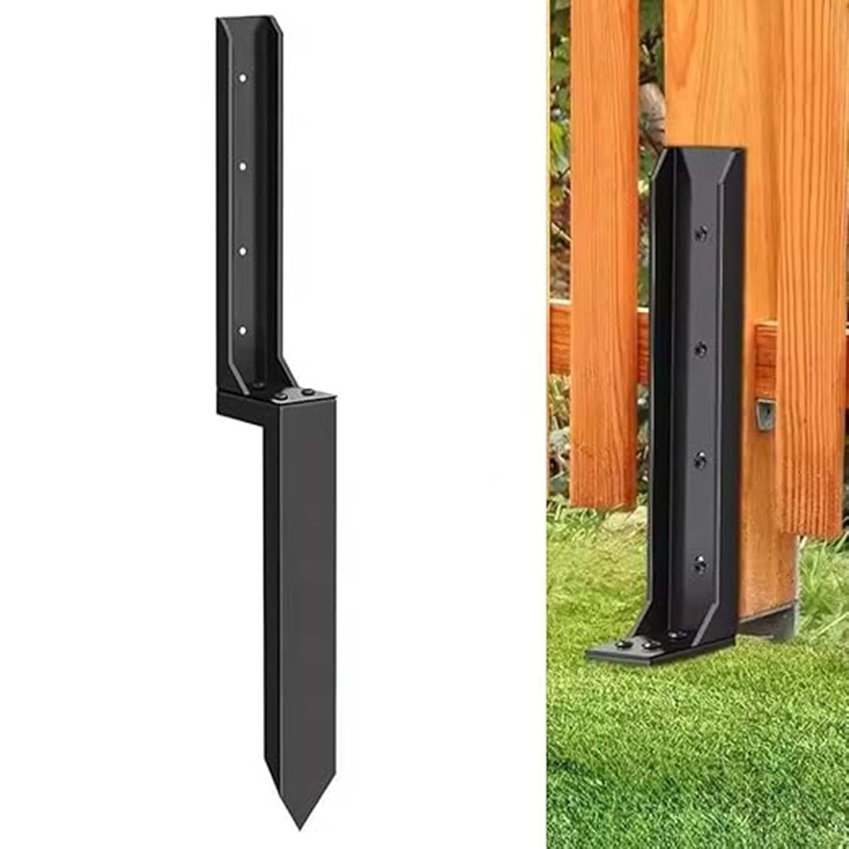 GOUZIBHD Heavy Duty Fence Post Anchor for Leaning Broken Wood Posts,Steel Ground Spike Thickened Fence Post Repair Stake,No Digging Needed,for Mailboxes Trellis Posts(Size:1PCS)