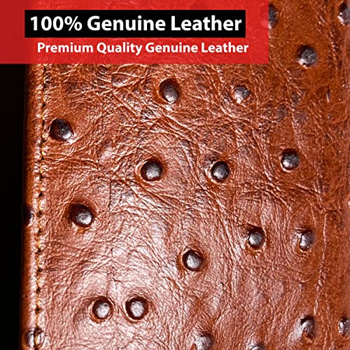 Image of Jackets 4 Bikes Genuine Cowhide Leather Trifold Long Chain Motorcycle Biker Trucker Wallet RFID Ostrich Brown