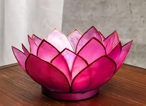 Miniatura 6 de Ebros Gift Paquete de 3 velas votivas hechas a mano Capiz Seashells Auspicious Lotus Flower Coral Pink Votive Tea Light Candelabro Esculturas 18