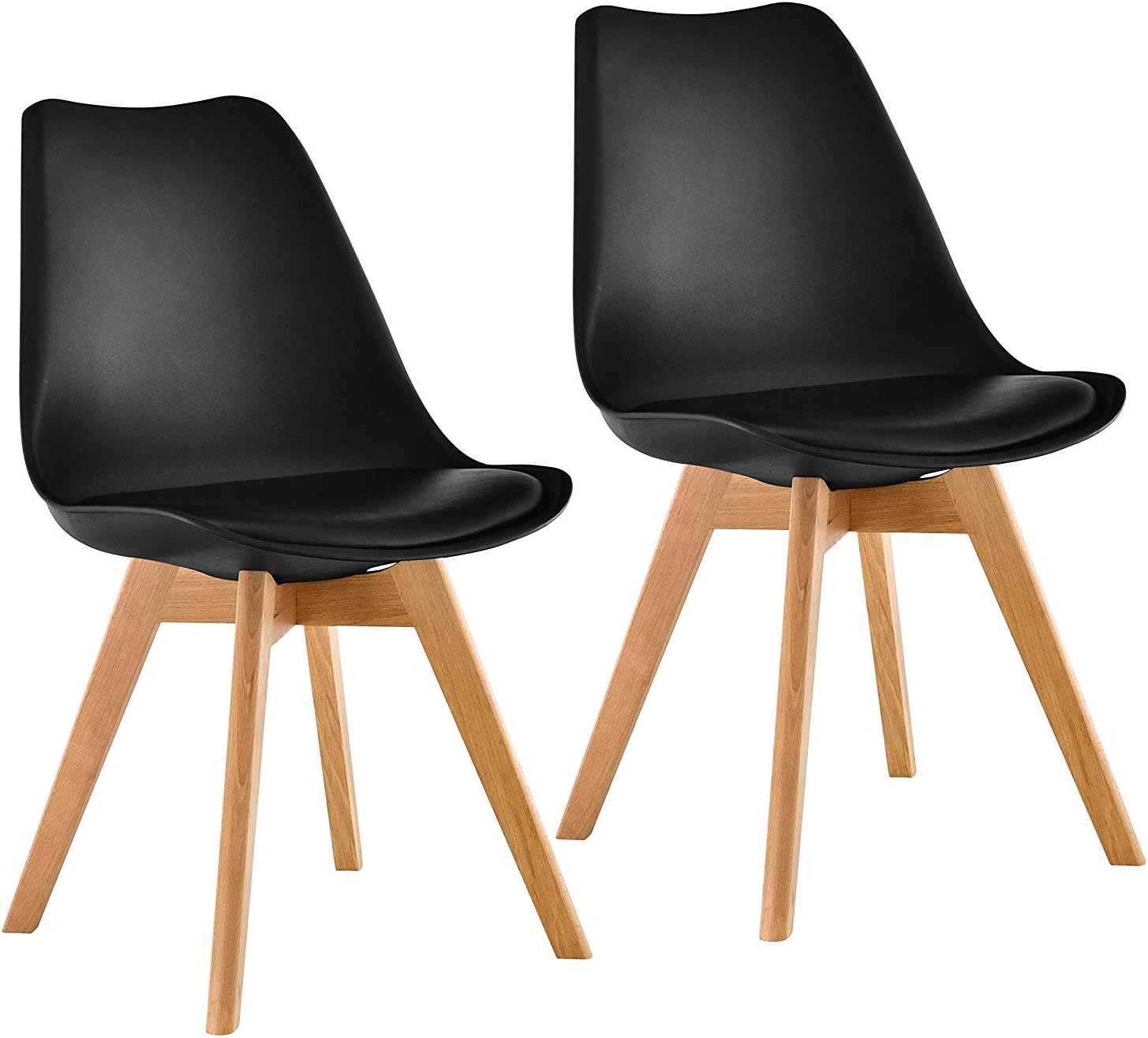 Mahmayi Eames Dining Plastic Chair Beech Wooden Legs with Pu Leather Seat-Black