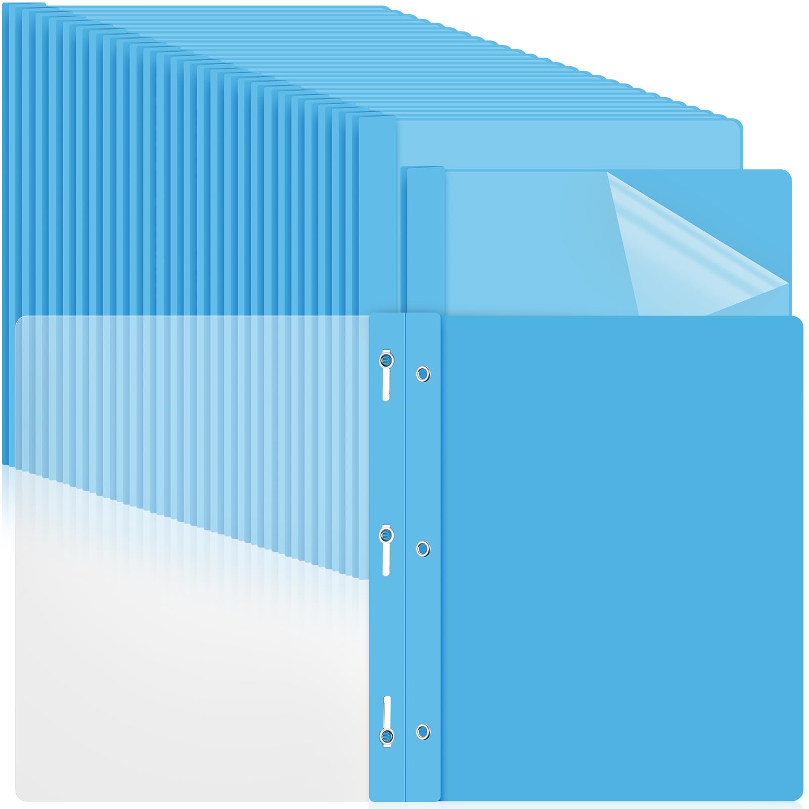 Feifeiya 48 Pack Plastic Report Covers with 3 Prongs Presentation Folders Bulk, 100 Sheet Capacity, Clear Front Report Covers for Presentation