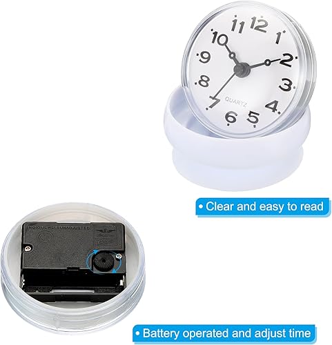 Miniatura 5 de PATIKIL Reloj de ducha impermeable, paquete de 2 mini relojes de pared silenciosos sin tictac con ventosa para baño, cocina, decoración del hogar,