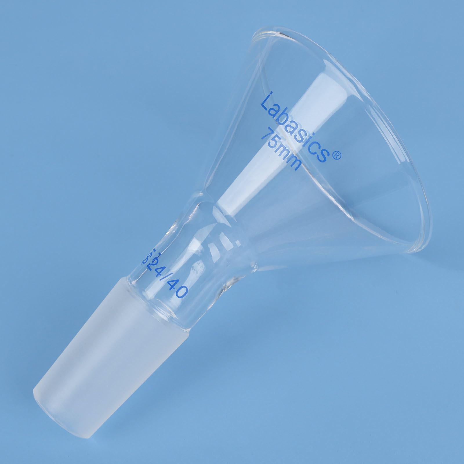 Labasics Schräger Glaspulvertrichter, Kurzer Stiel, Oberer Durchmesser mit 24/40-Innenanschluss, Chemikalienbeständiger Filtertrichter für den Laboreinsatz, 75 mm