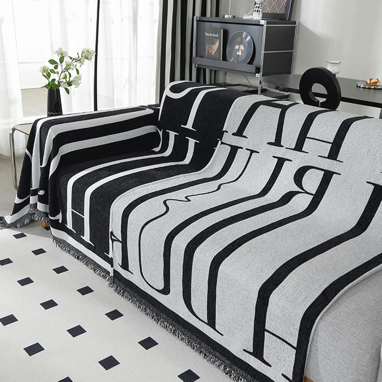 Housse de canapé avec pompon en chenille douce et lavable pour meuble d'angle - 5
