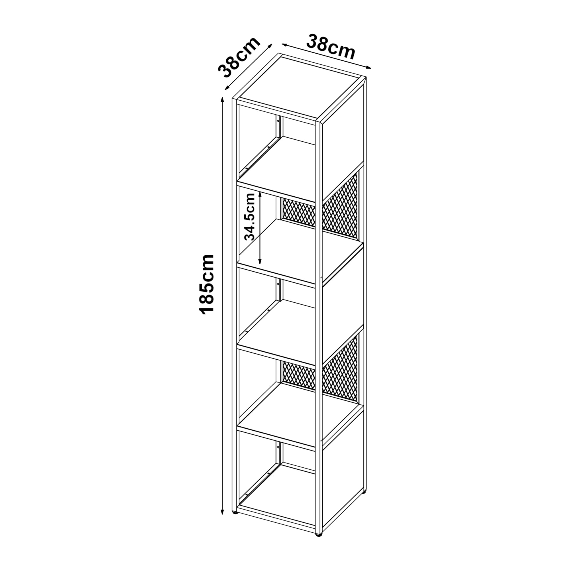 [en.casa] Scaffale da Terra Libreria in Acciaio con 5 Scomparti Aperti Mobile Espositore in Stile Industriale per Soggiorno Ufficio 185 x 38 x 38 cm - Nero Opaco