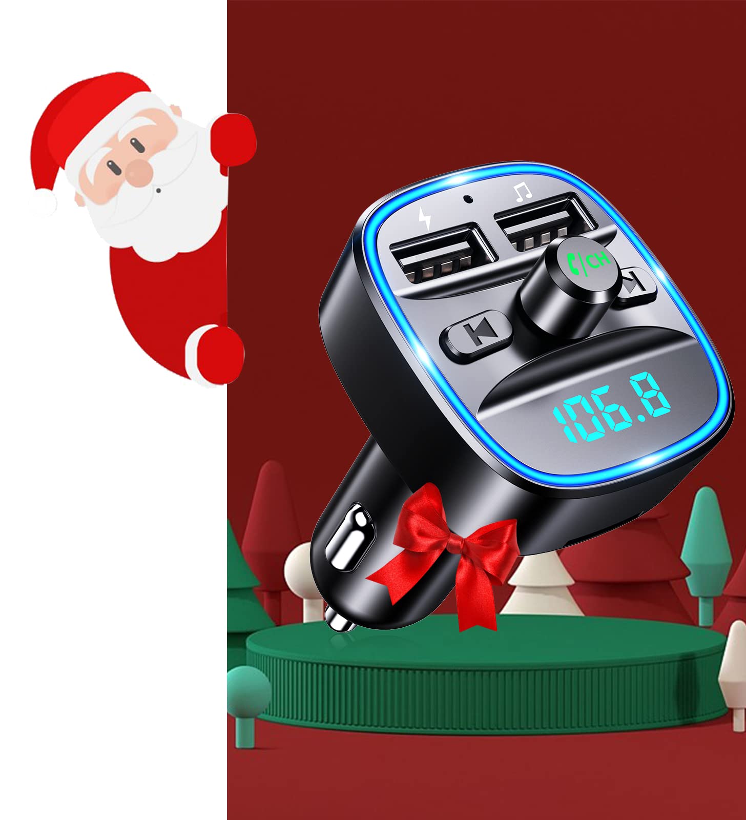 Mohard Trasmettitore FM Bluetooth 5.3 Auto, Adattatore Bluetooth Auto Audio Radio Lettore Musicale MP3, Chiamata Vivavoce Adattatori Cavi Patch Dual Porte USB (5V/2.4A & 1A) Schede TF & Unità USB