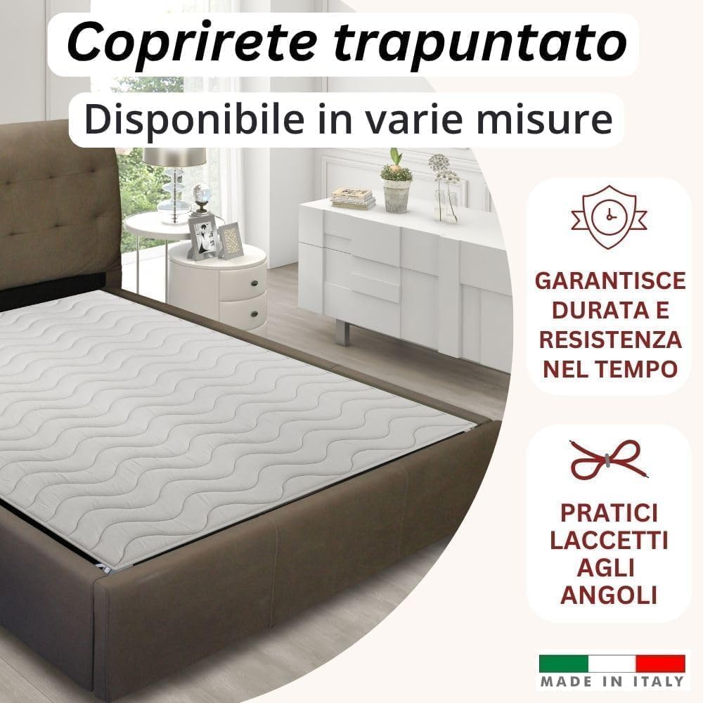 L'ANTICO ARCOLAIO - Coprirete Singolo 90x200 con Lacci per Fissarlo Saldamente agli Angoli del Letto, Coprirete Trapuntato per Letto Singolo Prodotto Italiano, Materiale Anallergico e Antiacaro