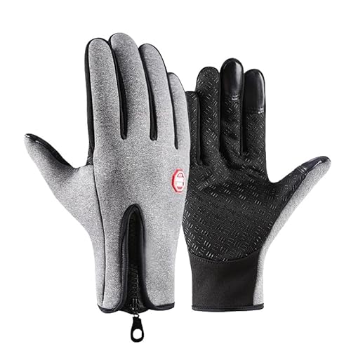 HUBGFEQ Warm Gloves Outdoor Cycling Driving Motorcycle Waterproof Cold Windproof Non-Slip Winter Ski Glove-Grey-XL