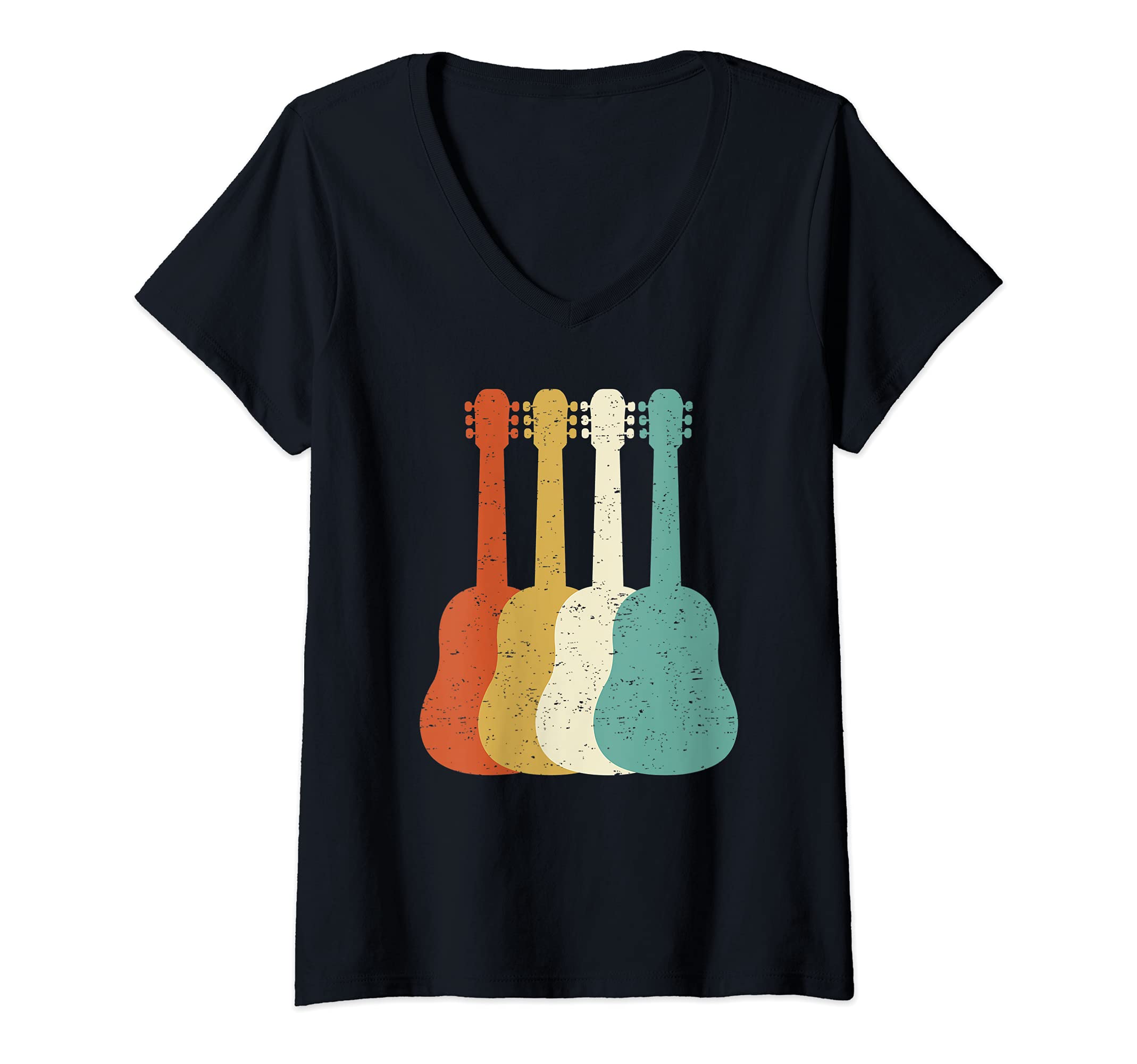 Womens Retro Guitar Player Saying Guitarist I Vintage Guitars V-Neck T-Shirt, Black