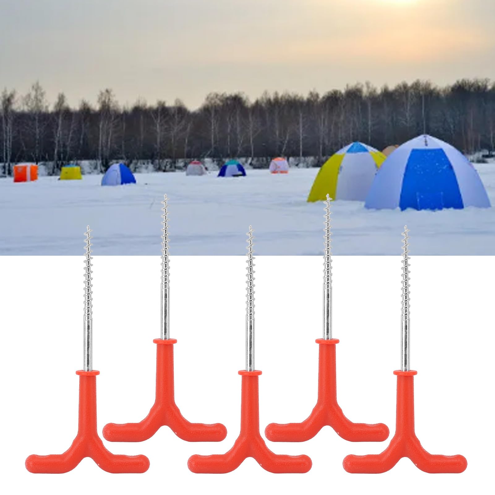 5 Stück Eisfischen-Zelthering, Eisschrauben, Befestigungspfahl, Schnellbohrer für Zeltbefestigung, Hering, Rot, 18,5 cm
