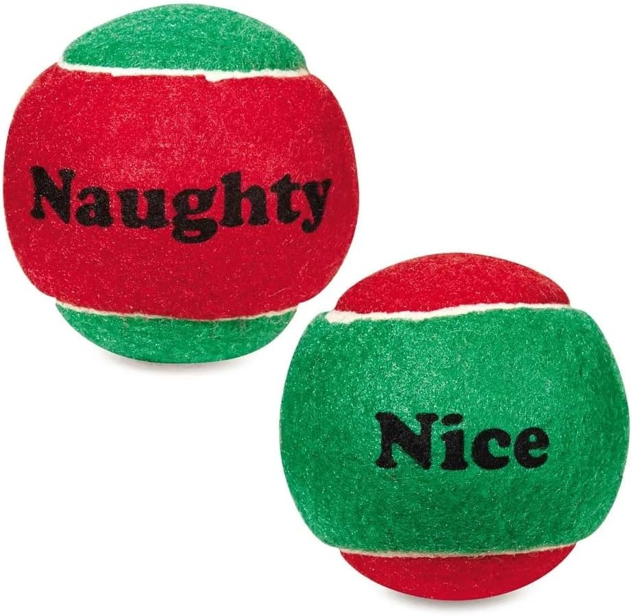 Bulk Dog Tennis Ball Toys Naughty or Nice Holiday Christmas Themed Red Green (50 Balls)
