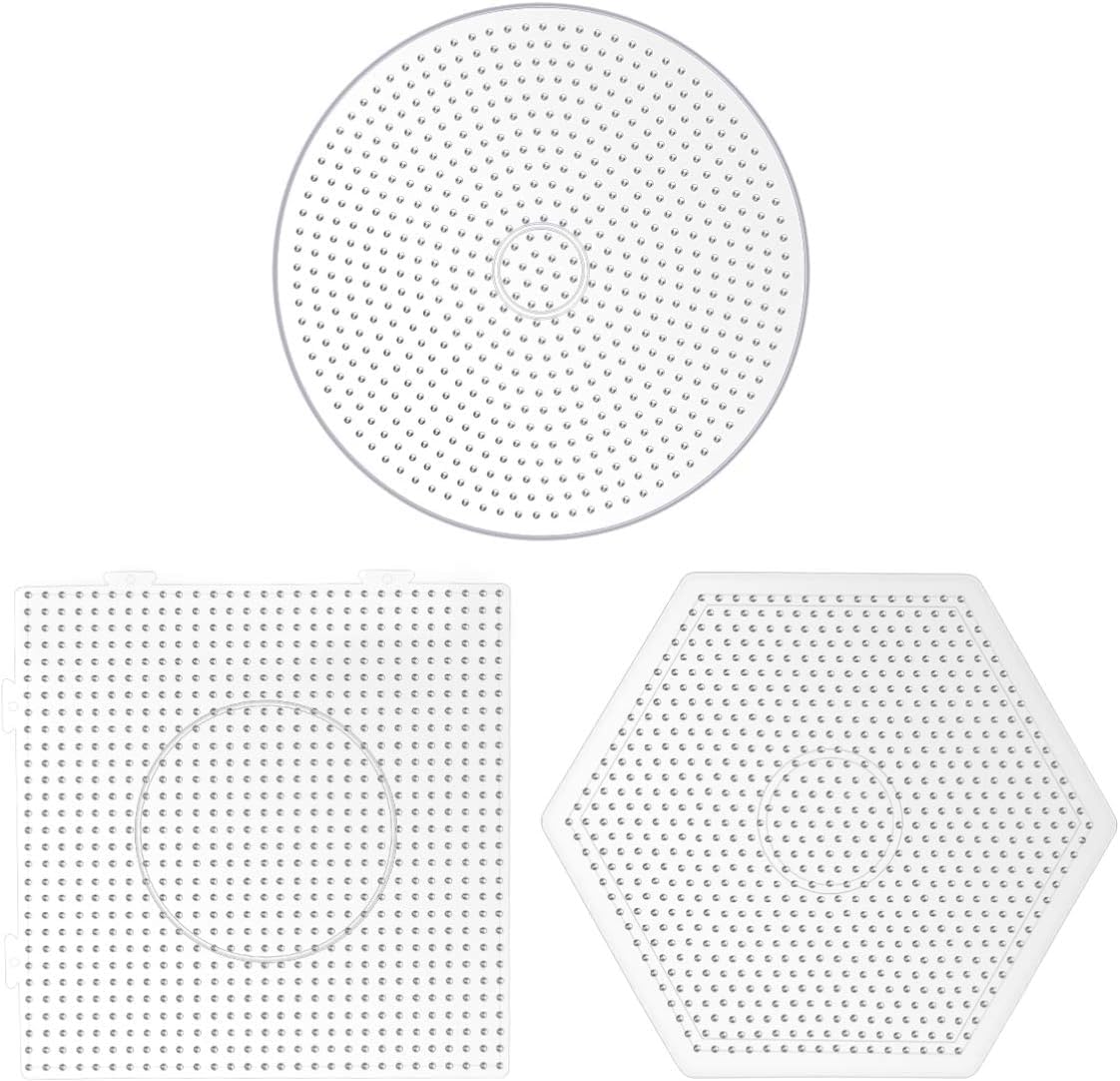 H&W Fuse Beads Boards,3 Pcs 5mm Fuse Bead Pegboards,Clear Pegboards Kits with 4 Lroning Paper for Kids DIY Craft Beads