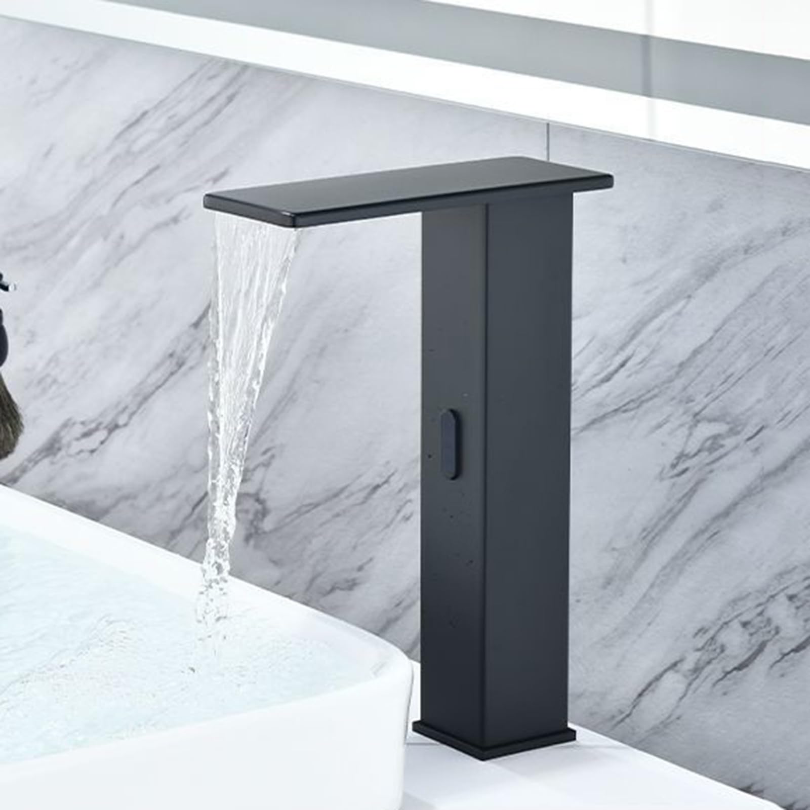 ZYCHSJXA Touchless Tap Basin Taps Mixer Waterfall Bathroom Sink Automatic Infrared Sensor Faucet,Black,Middle