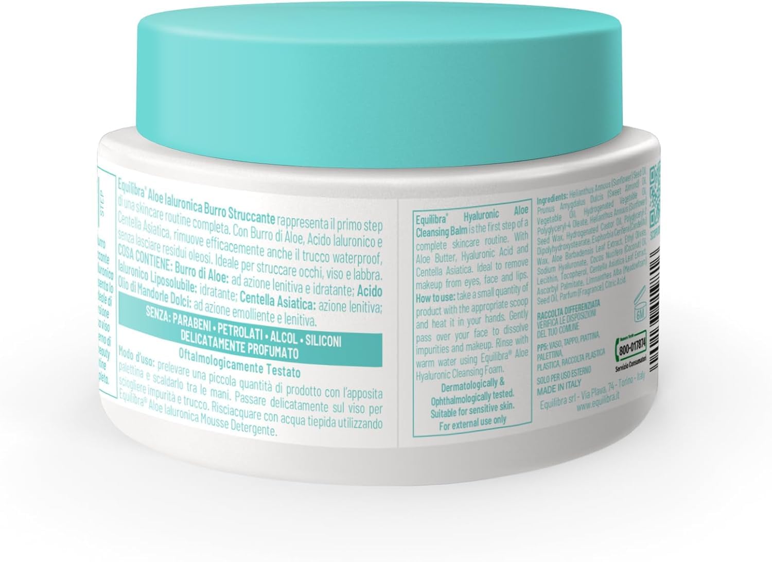 Equilibra, Aloe Ialuronica Burro Struccante Viso, con Burro di Aloe, Acido Ialuronico e Centella Asiatica, Doppia Detersione, Adatto a Pelli Sensibili, Clinicamente Testato, 80ml