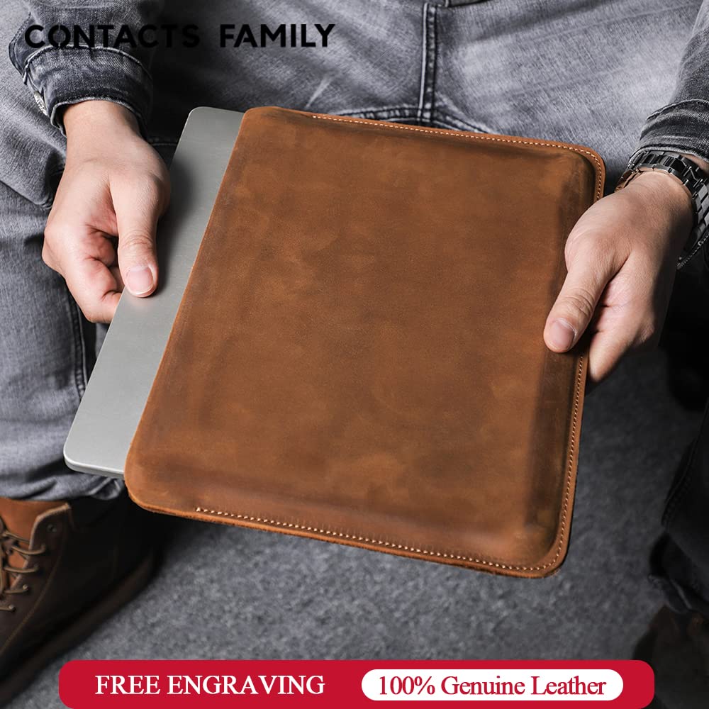 CONTACT'S FAMILY Skórzany pokrowiec na laptopa MacBook Air/Pro 13,3", wąski pokrowiec ochronny na laptopa MacBook Air/Pro 13,3 cala (model poziomy) (brązowy)