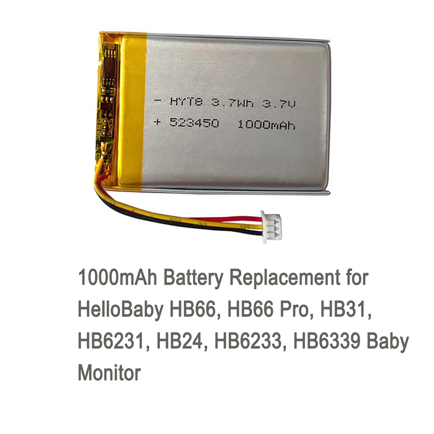 Batteria ricaricabile da 1000 mAh, 3,7 V, ricambio per HelloBaby HB66, HB66 Pro, HB31, HB6231, HB24, HB6233, HB6339 Video Babyphone