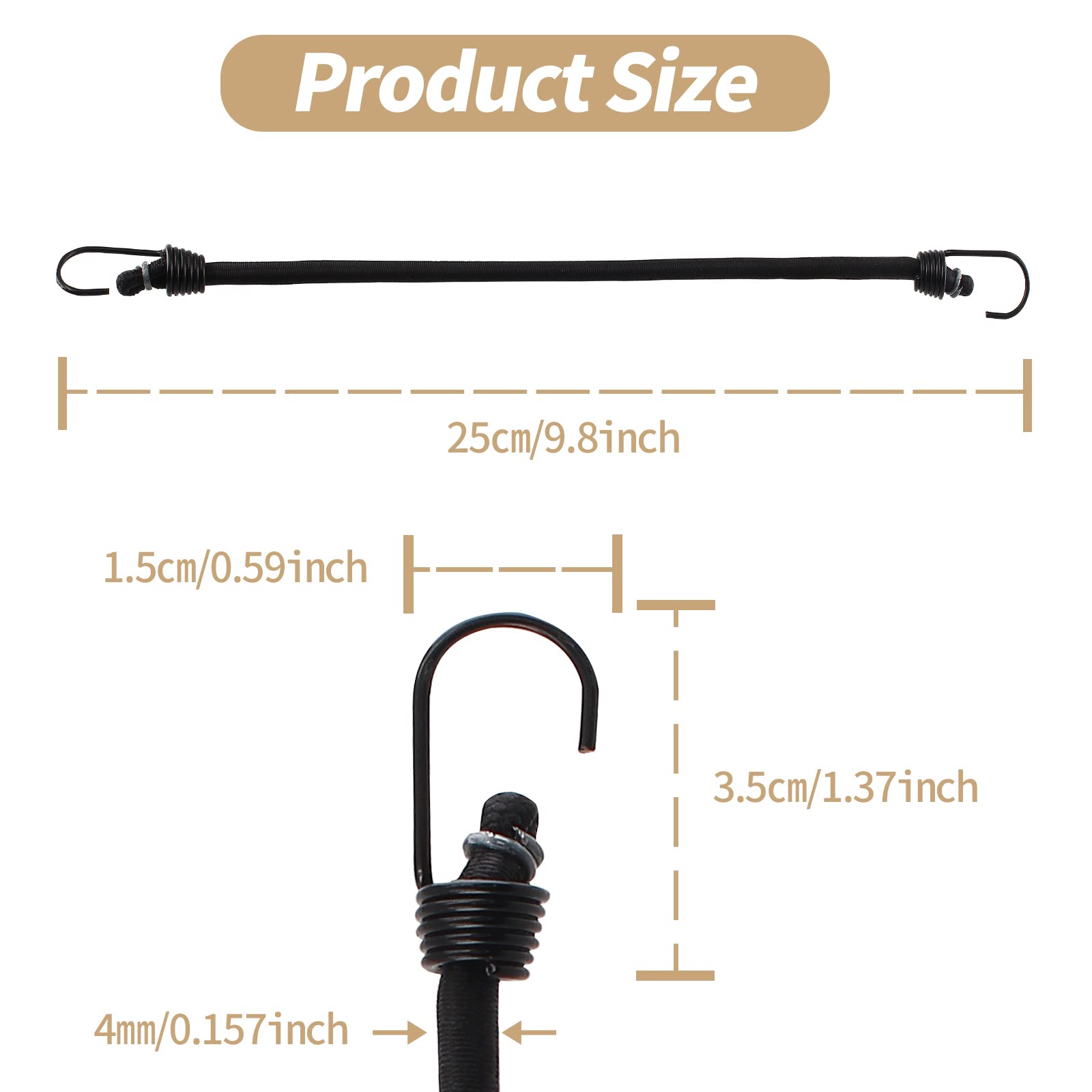 Kyuionty 8 Pack Mini Bungee Cords with Hooks, 10 Inch Elastic Bungee Straps for Securing Tarps, Cargo, Canvases (Black with Black Hook)