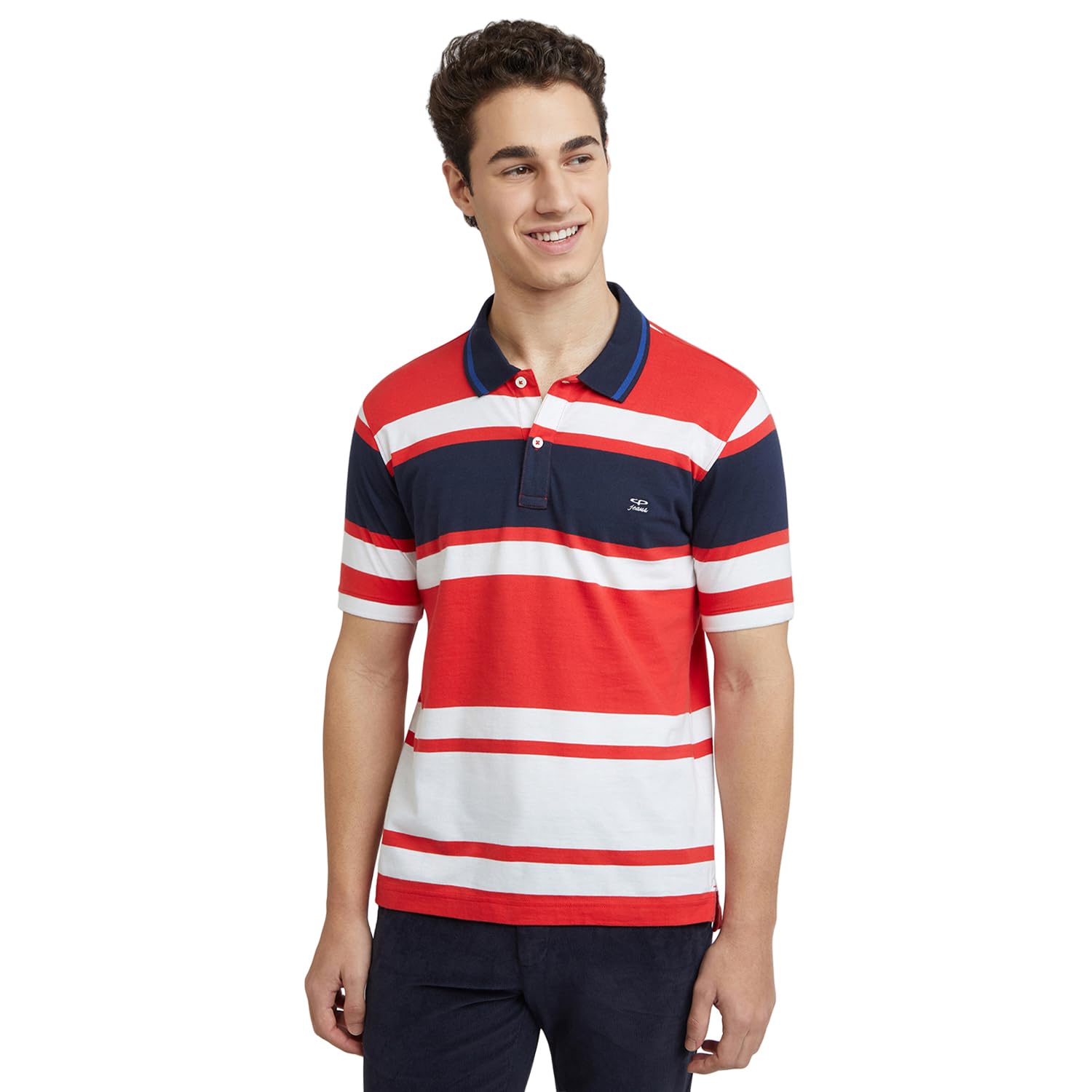 colorplus Men's Pure Cotton Stripe Pattern Tailored Fit Polo Neck Half Sleeve Casual T-Shirt-picture-26