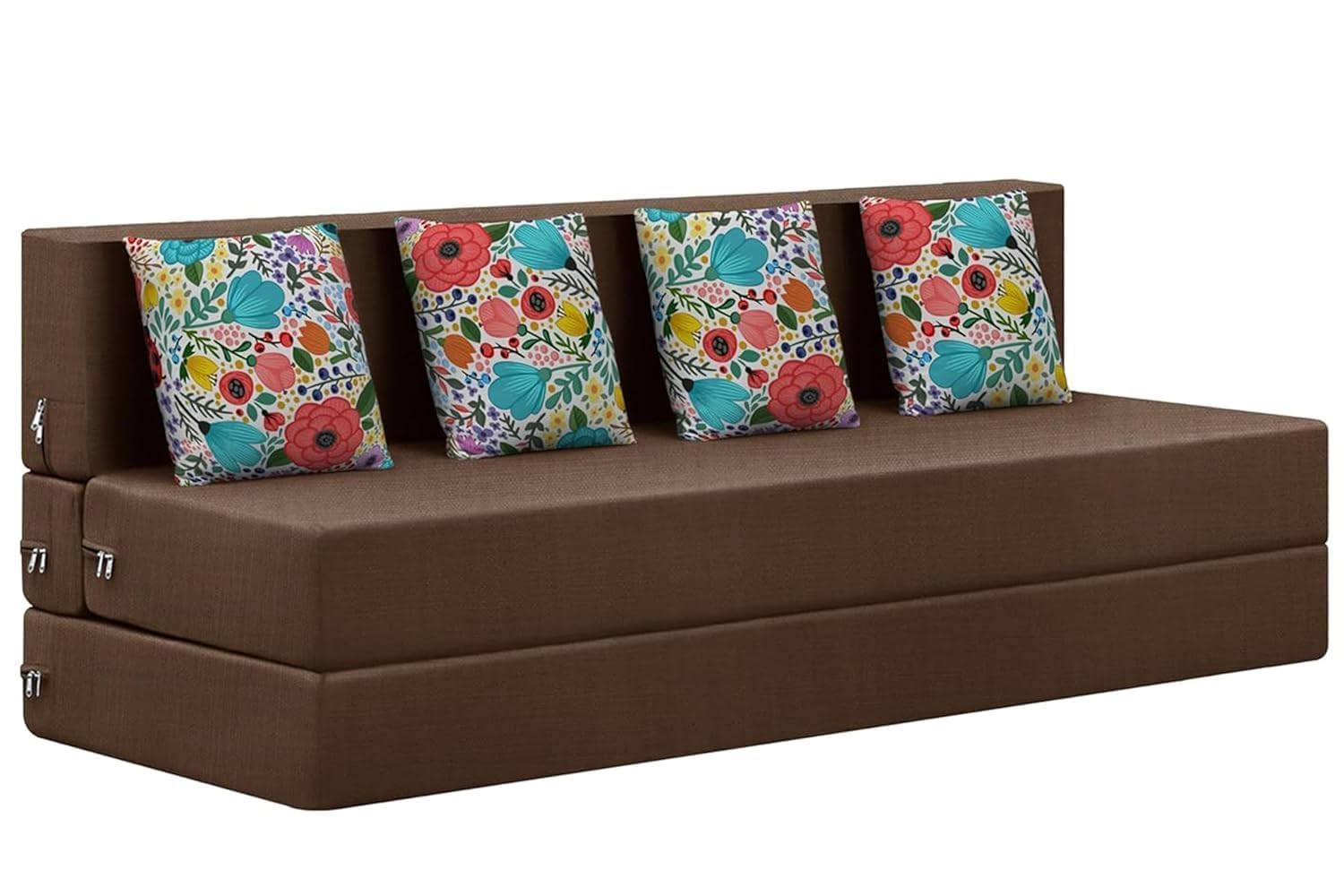 Rosebell 4 Seater Sofa Cum Bed, Foldable Sofa Bed 6 X 6 Feet, Jute Fabric- Washable Cover- with 4 Cushion Perfect for Home & Office - Brown-Color-image-37