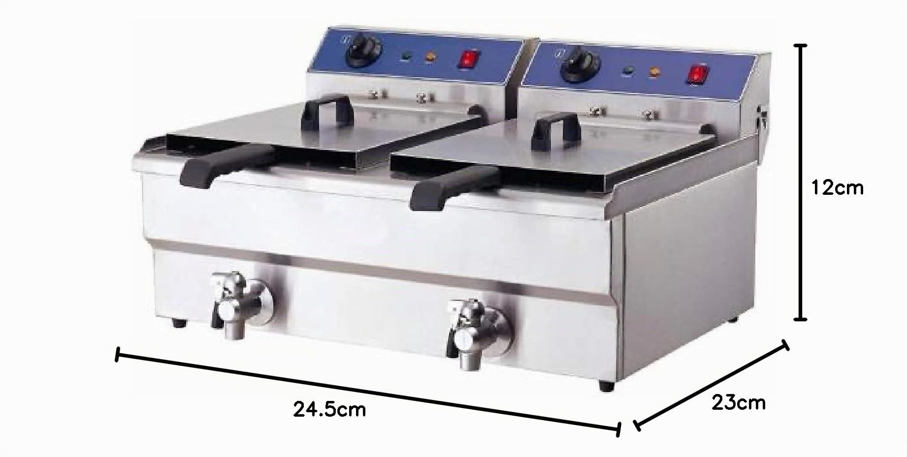 Ristoattrezzature Friggitrice Elettrica Professionale - Doppia Vasca - Con Rubinetto di Scarico - Acciaio Inox - Per Pub, Bar, Ristoranti - Da Banco - 16+16 Litri, Capacità Olio 12+12 Litri