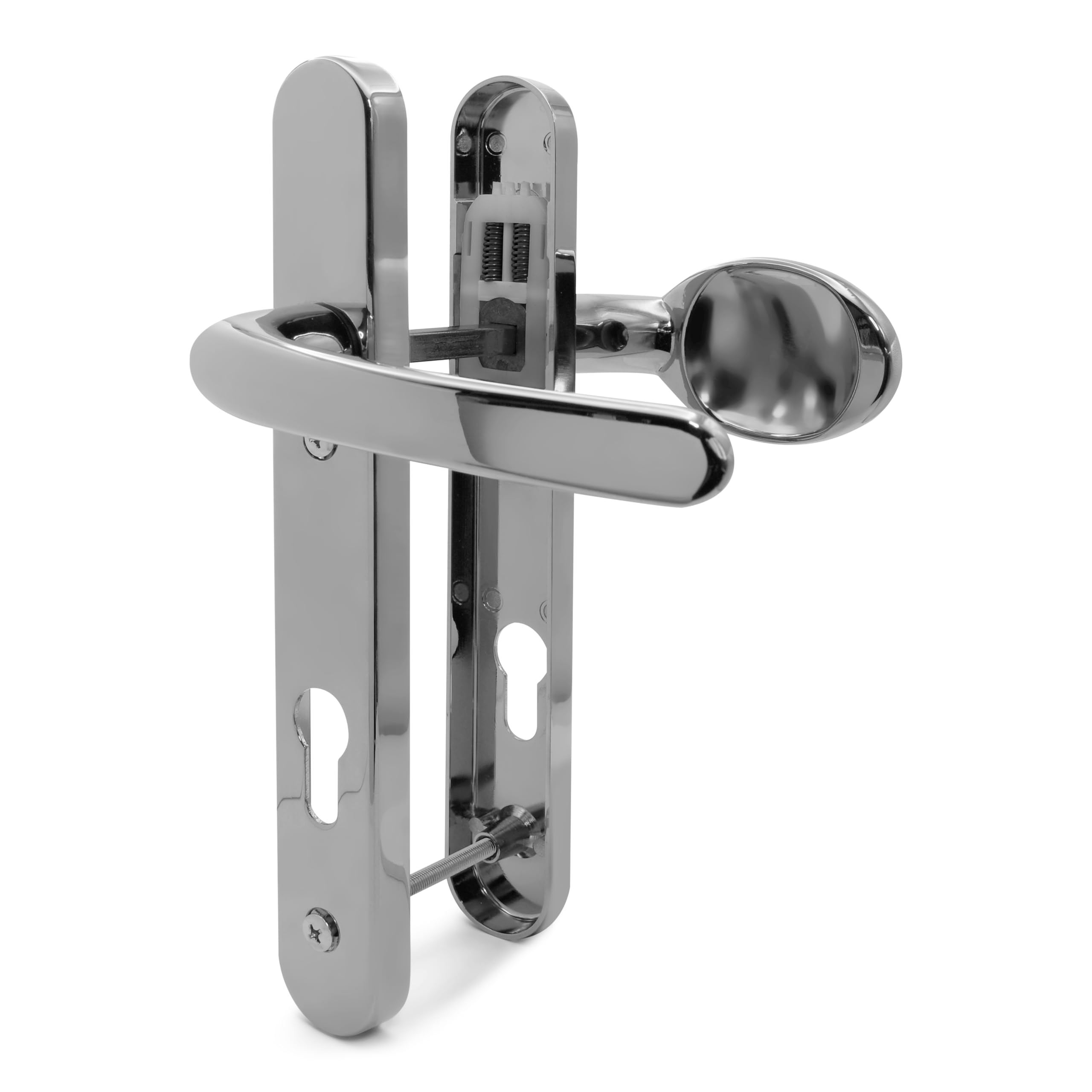 TSS Polished Chrome UPVC Door Handle Pair Set, Sprung, 92mm PZ (Centres), Lever Moveable Pad