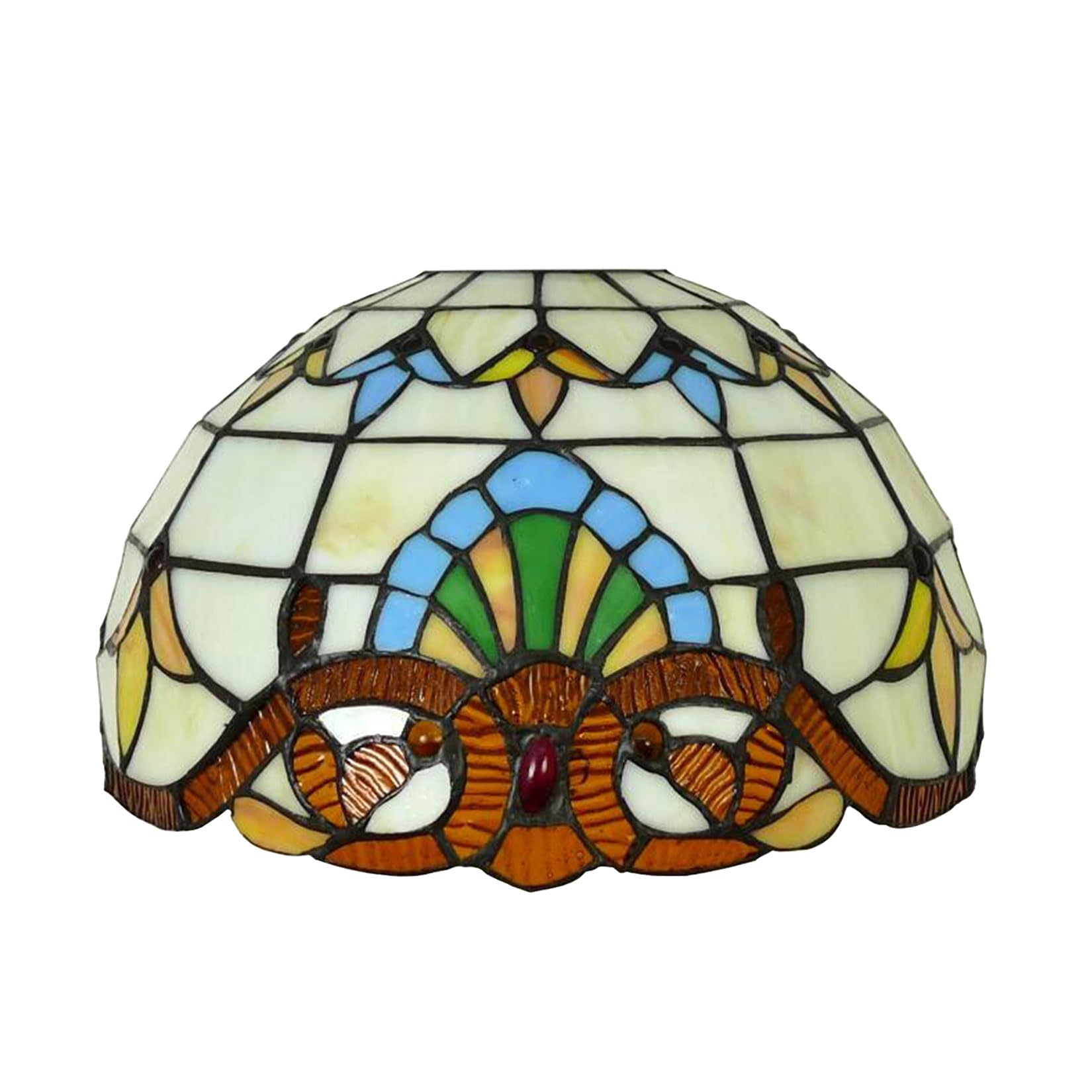 SaryEdge Tiffany Lamp Shade Replacement 12X7 Inch Baroque Stained Glass Lampshade Only 1-5/8-Inch Fitter Opening for Arched Floor Lamp, Torchiere Lamp, Pendant Light,Green，Beige，Beige