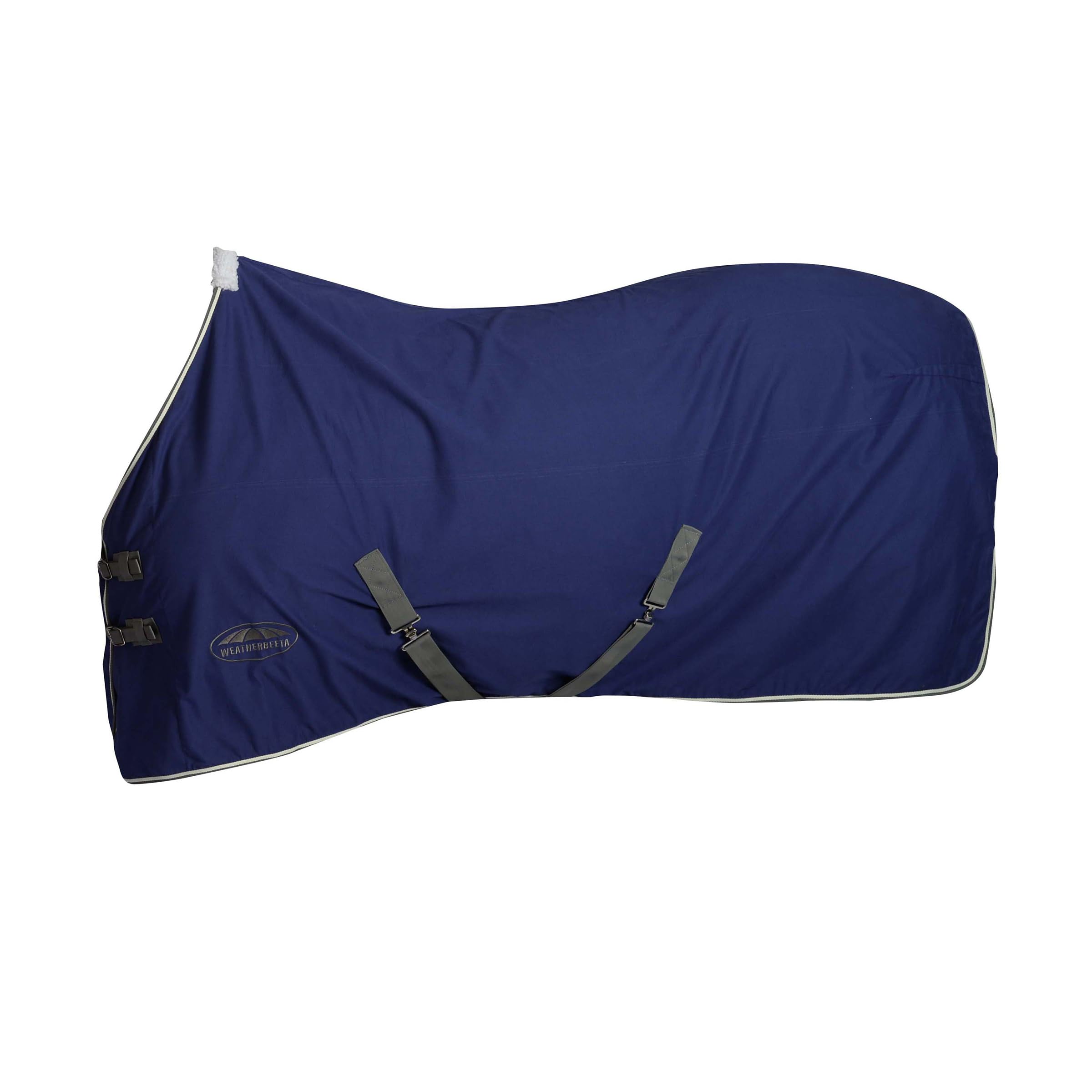 WeatherBeeta Cotton Show Sheet with Surcingles II Standard Neck, Dark Blue/Grey/White, 6'9