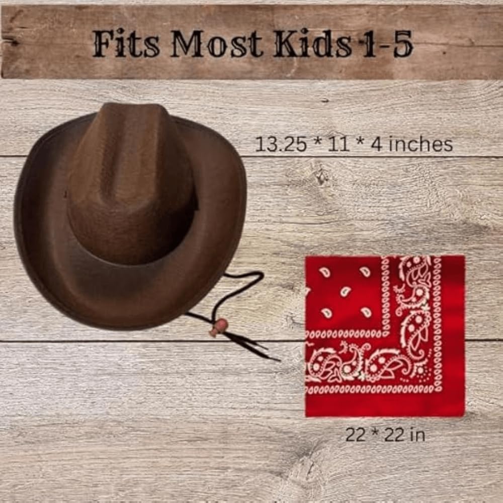 Toddler Cowboy Hat and Red Bandana Set – Kids Cowboy Costume for Boys, Girls, Baby – My First Rodeo Decorations Boy – Cowgirl Accessories – Western Dress Up Parties, Halloween, Birthday Gifts Ages 2-6 - Image 2