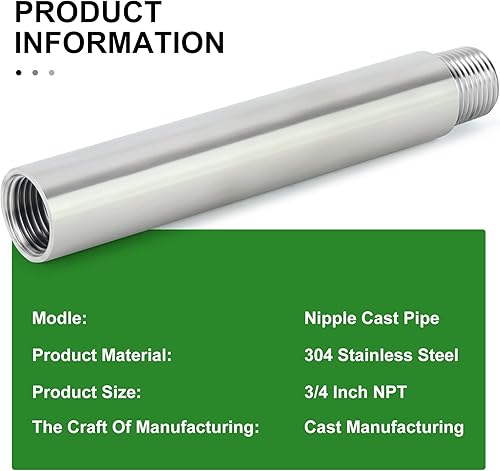 Miniatura 780 de TAISHER 2 accesorios de tubería de acero inoxidable, 1/2 "NPT x 1/2" NPT macho roscado, tubo fundido de pezón de 6 pulgadas de longitud 1.969 in