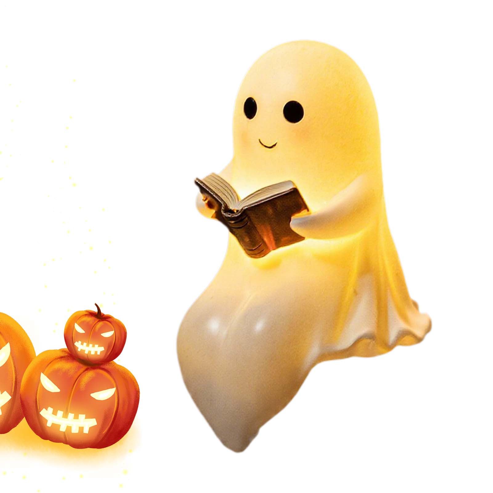 Ghost Reading Book Light - Lighted Ghost Figurine - Resin Figurine Halloween Centerpiece for Bedside Tabletop Bookshelf Home Office Bedroom Kid's Room Dormitory 8 inches