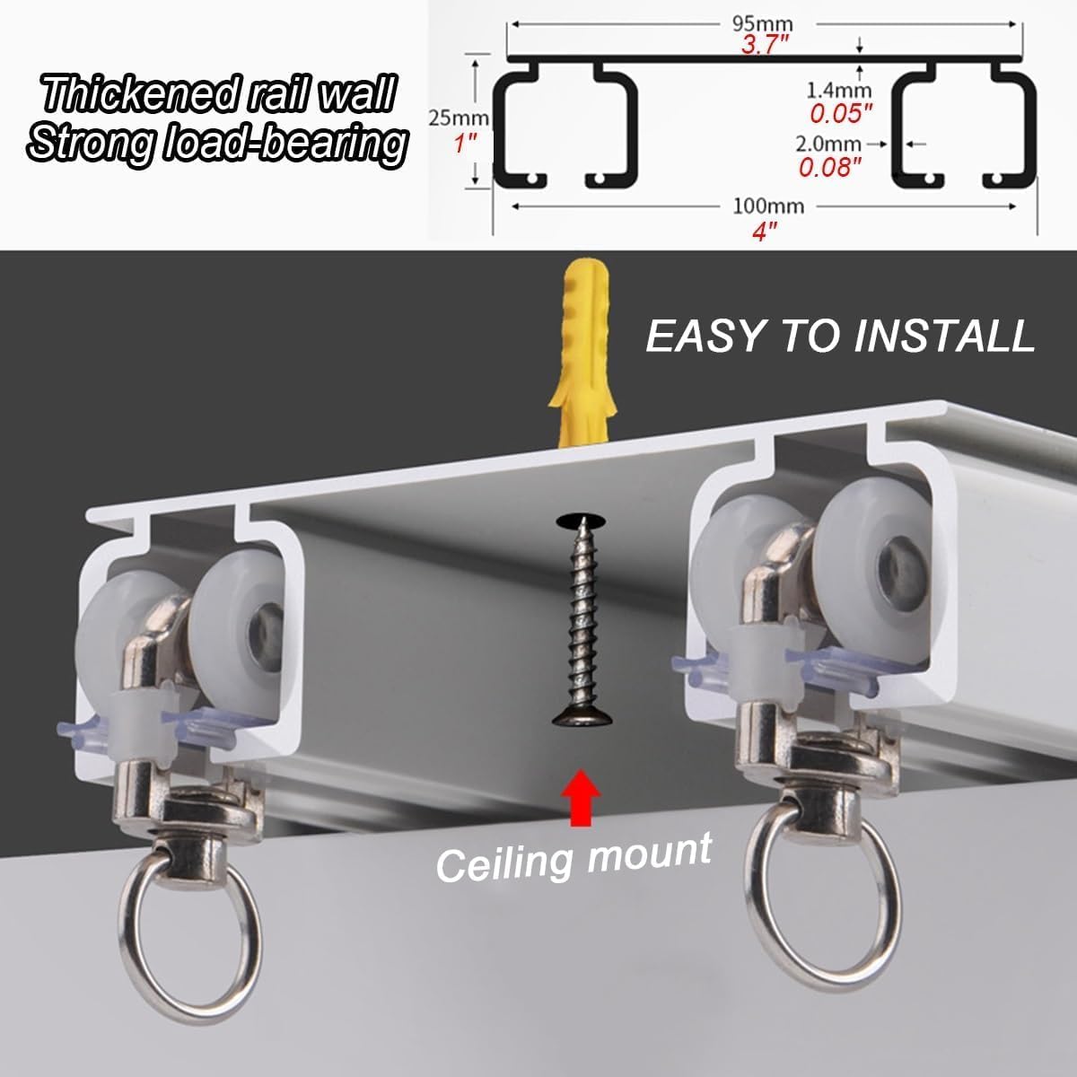 天井カーテンレールトラックシステム 調節可能 ダブル連結 1m-6m リビングルームや寝室のプライバシーに最適 - ホワイト 150