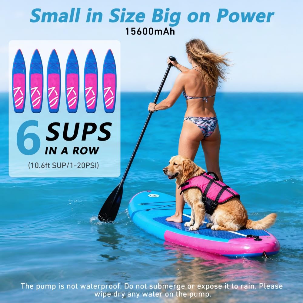 KinZon Pompa ad Aria Elettrica 60 PSI Alta Pressione per SUP, ricaricabile, compatibile con presa auto 12V, spegnimento automatico, gonfiaggio/sgonfiaggio, per paddle, kayak e pneumatici
