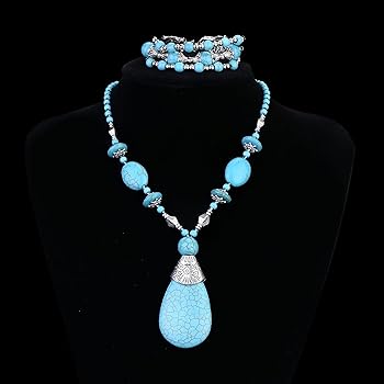 Set Gioielli Bohemian In Turchese - Collana, Orecchini, Bracciale E Anelli Stile Western - Foto 7