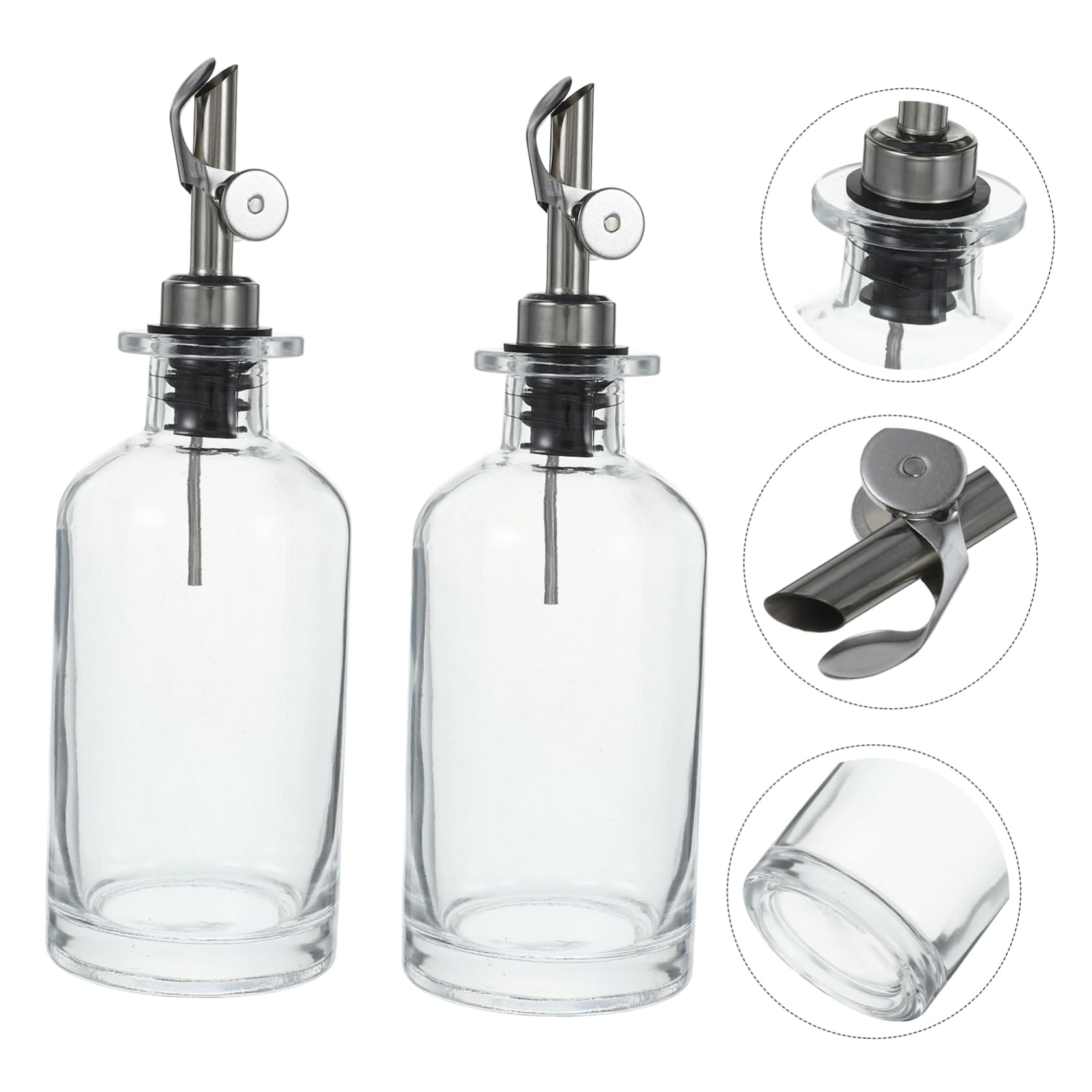 PLAFOPE 2 Stück Ölbehälter 350ml aus Glas mit Edelstahl Ausgießer und Silikonverschluss Transparenter Sirupspender für Küche und Essigflaschen zur Praktischen Aufbewahrung