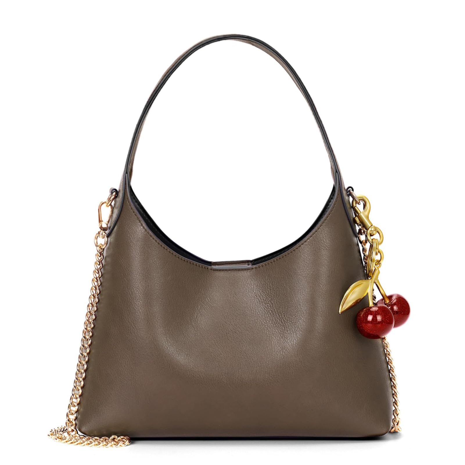 JQWSVESmall Hobo Bags for Women Cherry Shoulder Bag Purse Faux Leather Tote Handbag Trendy Chain Crossbody Bag