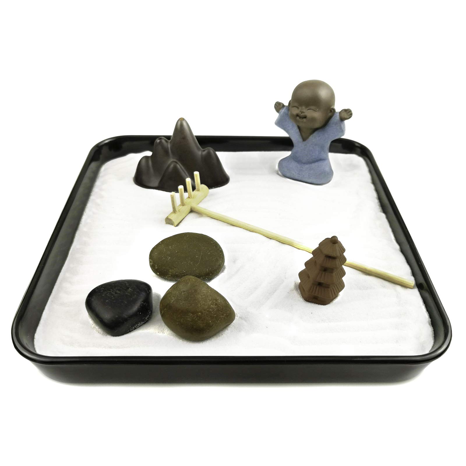 Buy Tabletop Zen Garden with Fine Sand, Smiling Little Monk, Rake, 7.8