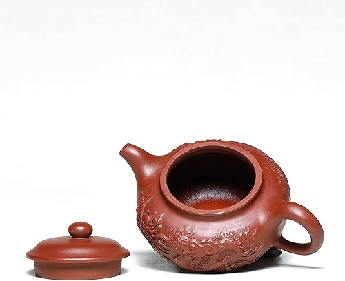 Miniatura 3 de Zisha - Tetera de arcilla Yixing de 8 onzas con filtro, fanggu de alivio de dragón hecho a mano, juego de té chino de Kung Fu