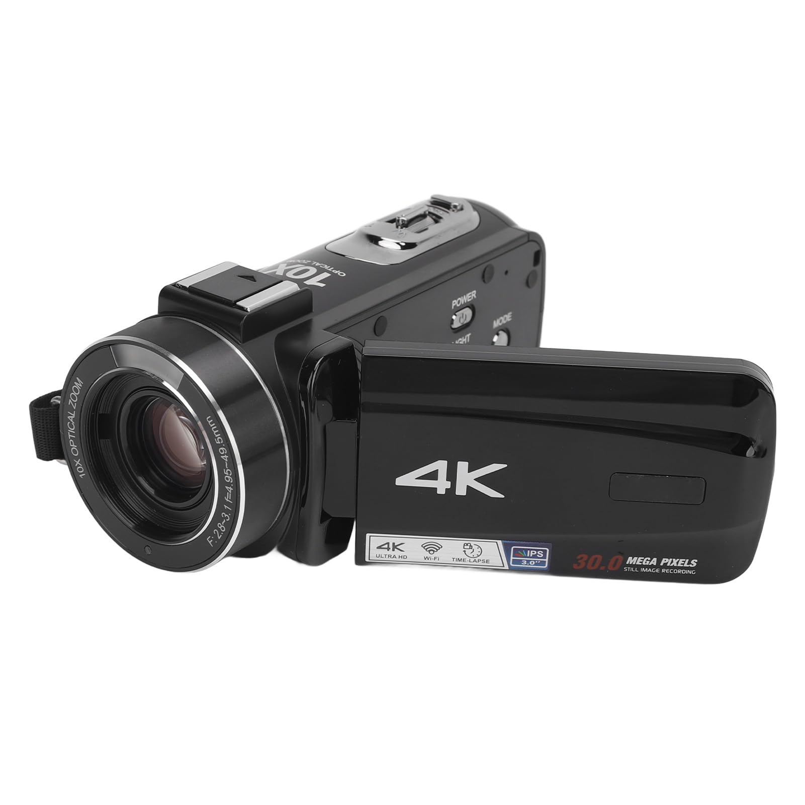 Yctze Videocamera HD con Zoom Ottico 4K 10X, Touch Screen IPS da 3 MP, Videocamera Anti-shake, Anti-shake a 6 Assi, Porta Hot-shoe per i Viaggi