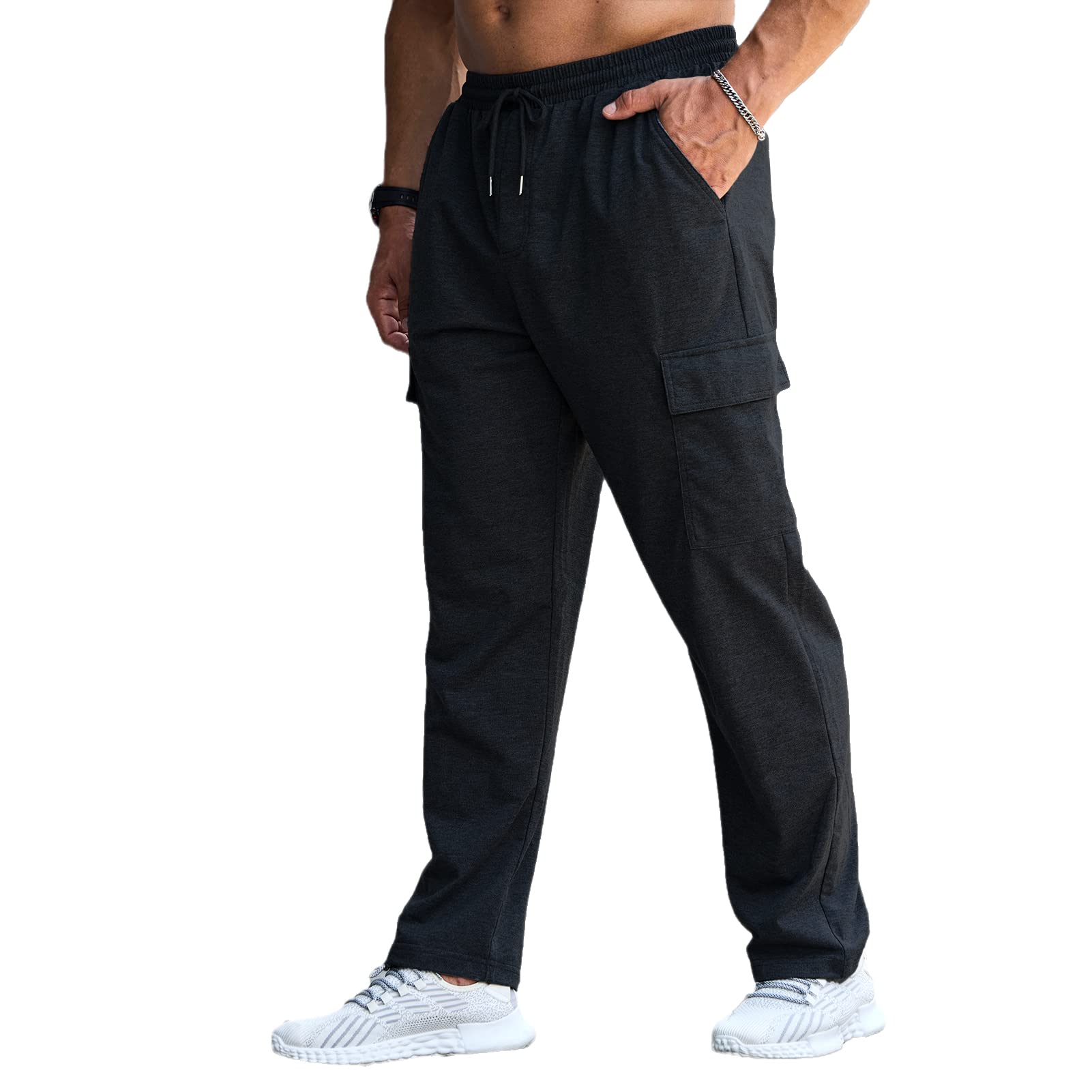 CTU Pantaloni della tuta larghi da uomo, leggeri, da allenamento, pantaloni sportivi con fondo aperto, con tasche