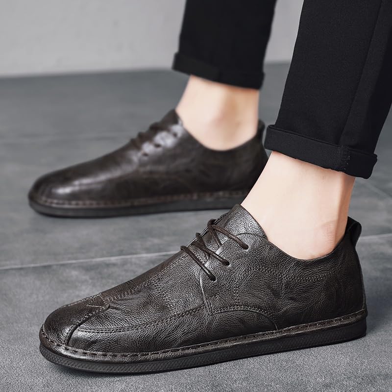 Working Men Oxford Shoes Vegan Leather Lace Up Round Toe Classic Business Party Wedding Anti-Slip Non Slip Rubber Sole Block Heel Low Top Casual4