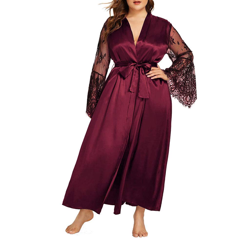 UNDERZY Sexy Underwear Women's for Sex Large Size Dress 5XL Erotic Sexy Dress Porn with Deep V-Neck Long Sleeve Dresses Lace Sleepwear for Sex Bath Sexy Bath Wine Red Usa 2XL