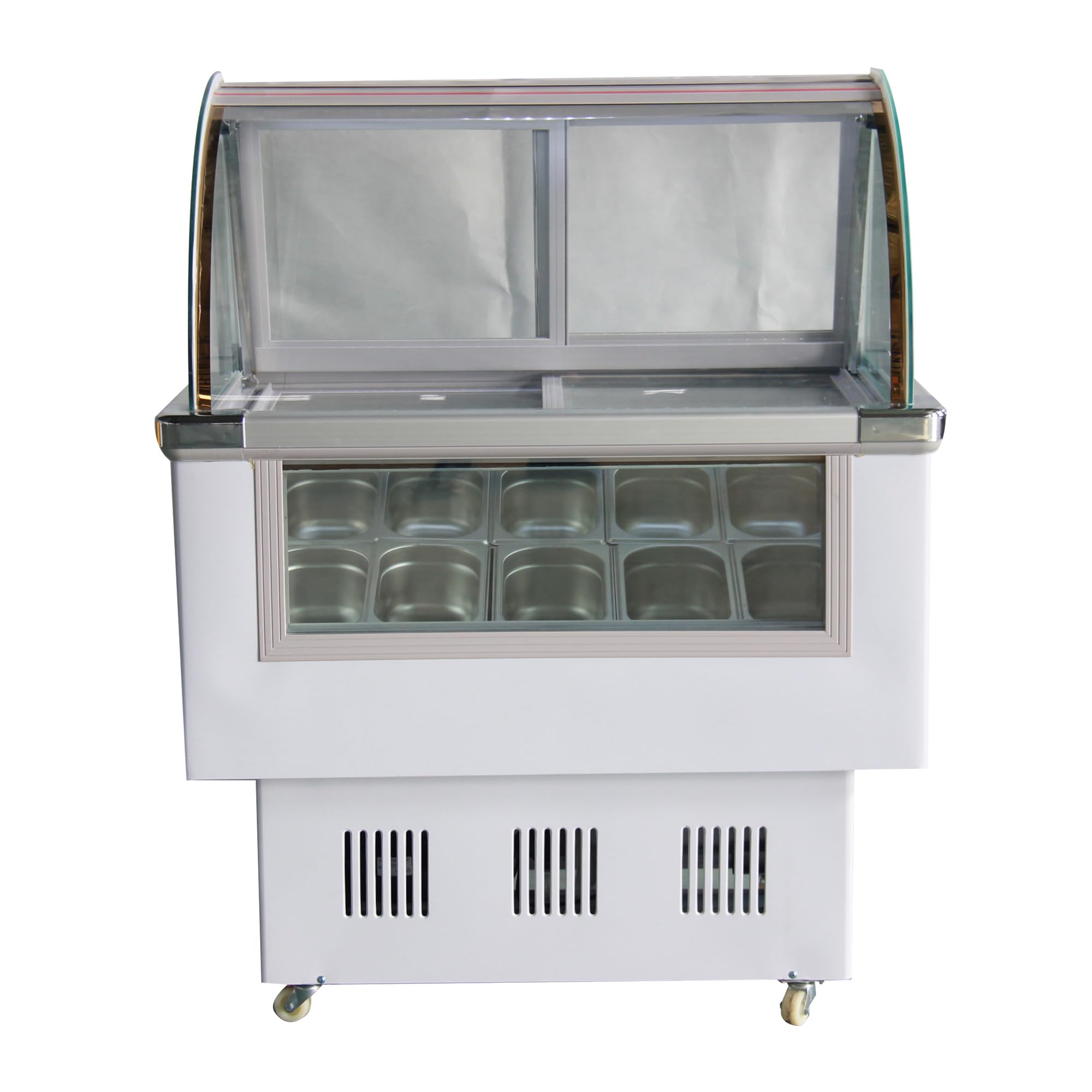HQHAOTWU Commercial Hard Ice Cream Cabinet Ice Cream Dipping Display Showcase 10 Pan Ice Cream Freezer Show Case for Ice Cream Refrigeration 220V for Bars Coffee Buffet Cafeteria Shop