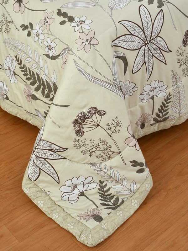 Image of Florida Cream Floral Polycotton Double Bed AC Comforter with 1 Bedsheet & 2 Pillow Covers | Lightweight Reversible 4 Pc Bedding Set