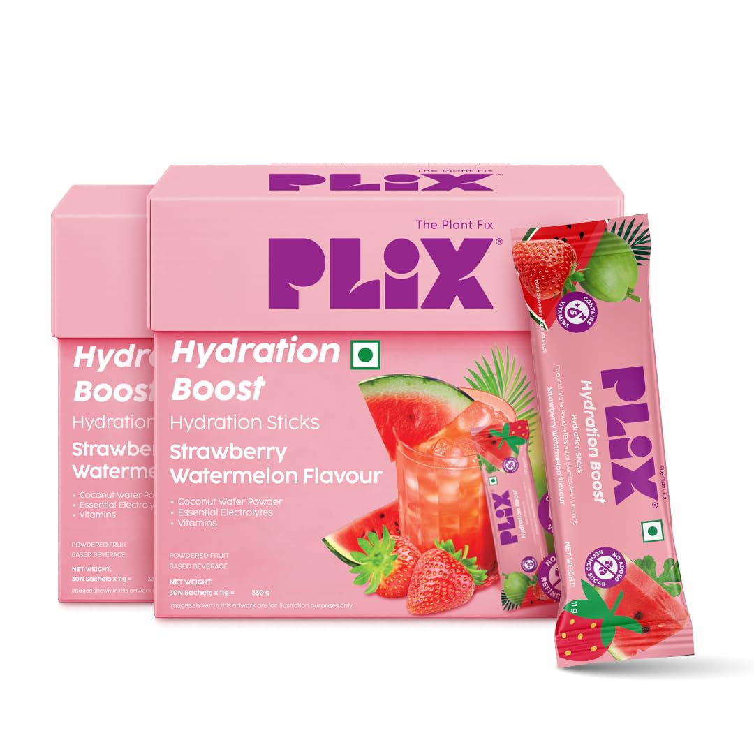Plix Hydration Boost Electrolyte Powder | Hydration Drink Mix with Coconut Water, Sodium & Potassium | Strawberry Watermelon Flavour | Supports Energy, Hydration & Recovery | Pack of 60 | No Added Refined Sugar-image-25