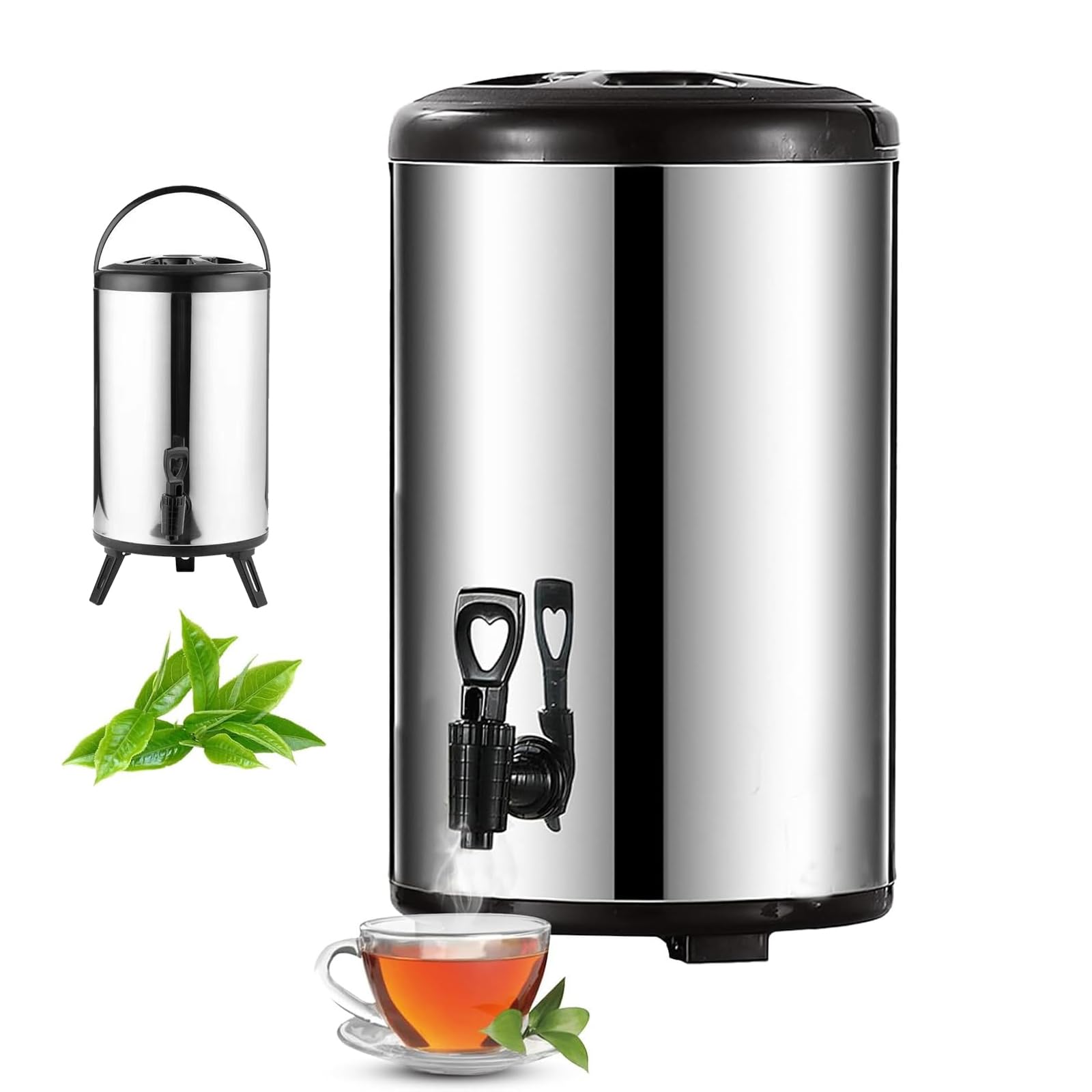 Dispensador de bebidas de acero inoxidable de 8 l con espiga, urna de café comercial y caldera de agua caliente, urna térmica de catering con aislamiento de doble pared, para bebidas frías y cali 12L