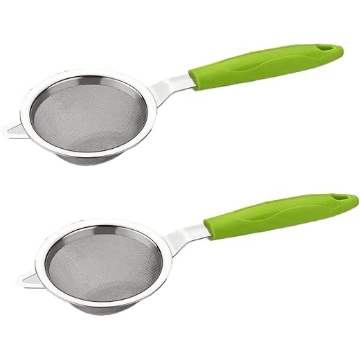 Moxstar Tea Strainer with Plastic Handle Tea Filter,Juice and Oil Filter with Stainless Steel Mesh (Pack of 2)