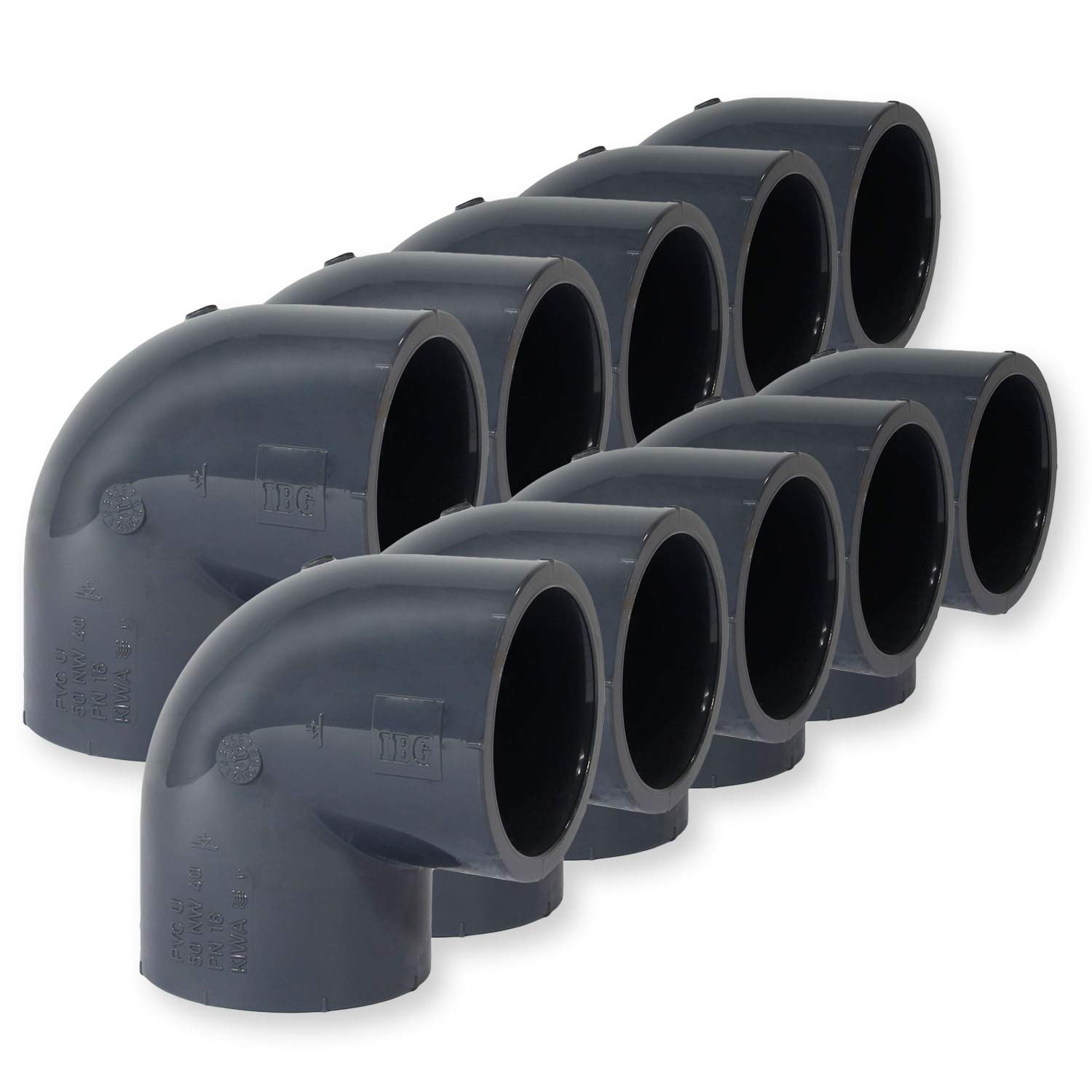 Paradies Pool PVC Fitting Winkel 90°, Ø 50mm mit Klebemuffen, PVC-U Muffe Rohrverbinder Klebefitting 90 Grad zum verkleben, Qualität aus Europa, Menge: 10 Stück