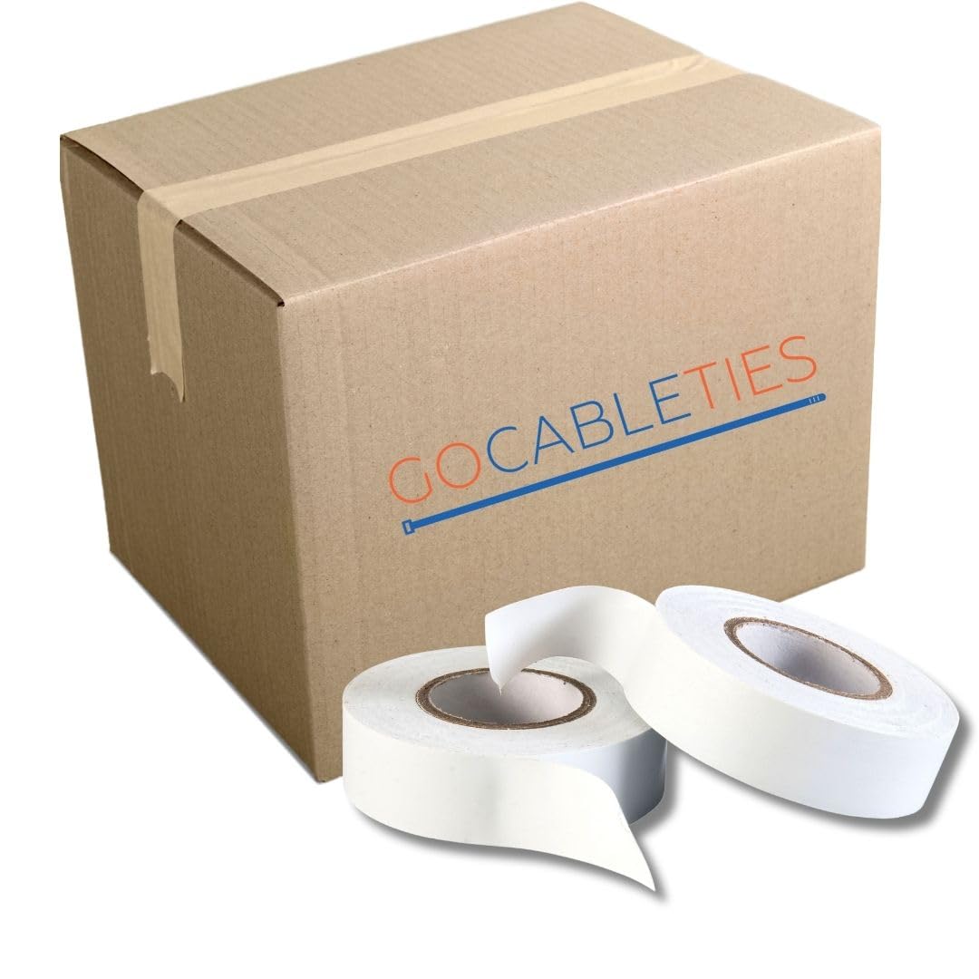 Gocableties White Electrical Tape, 19mm x 20m, Bulk Box of 100 Rolls, Strong Self-Adhesive PVC Insulation Tape for Insulating, Repairing and Protecting Electrical Wires